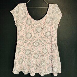 Motherhood Maternity Pink & Gray Lace Top